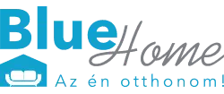 BlueHome. Az én otthonom! Fehér logó a sötét háttéren.